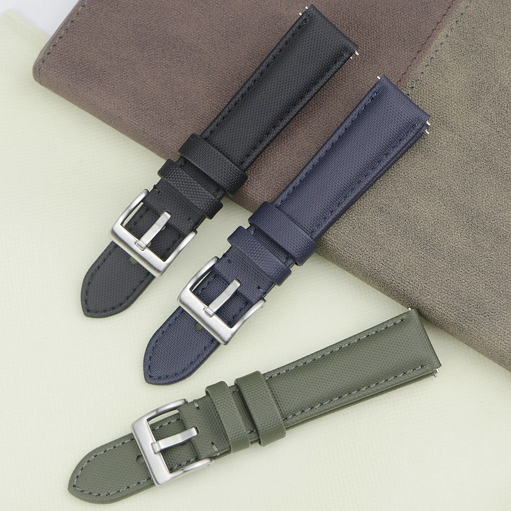 Waterproof Sailcloth Watch Band+Leather Watch Strap 18mm 19mm 20mm 22mm Quick Release Fabric Watchband Wrist Strap