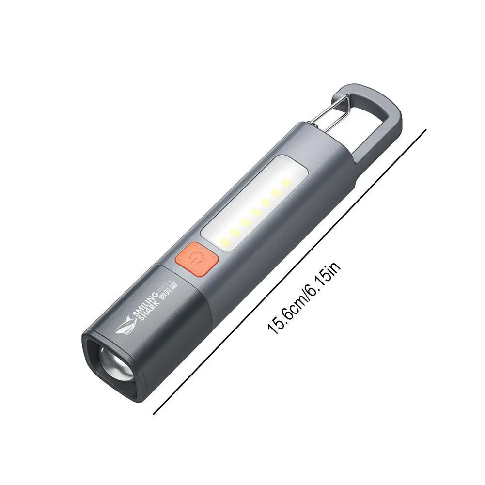 Strong Lighting ABS Flashlamp USB Charging Portable Outdoor EDC Torch Camping Hanging Flashlights Telescopic Focus COB Side Lamp
