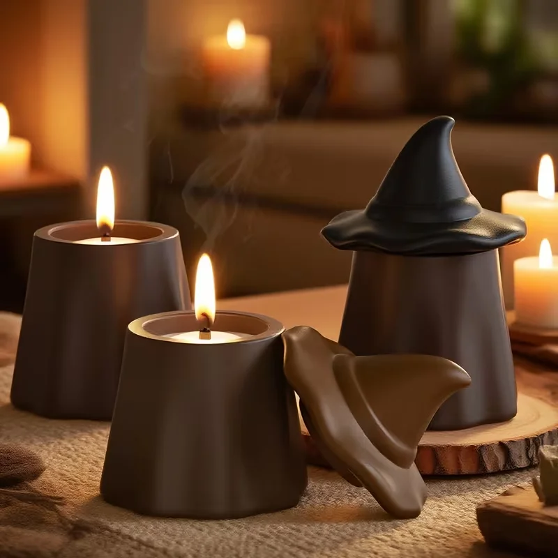 Wizard Hat-Shaped Candle Jar Silicone Mold—Suitable for DIY plaster projects (ideal for making Halloween storage containers).