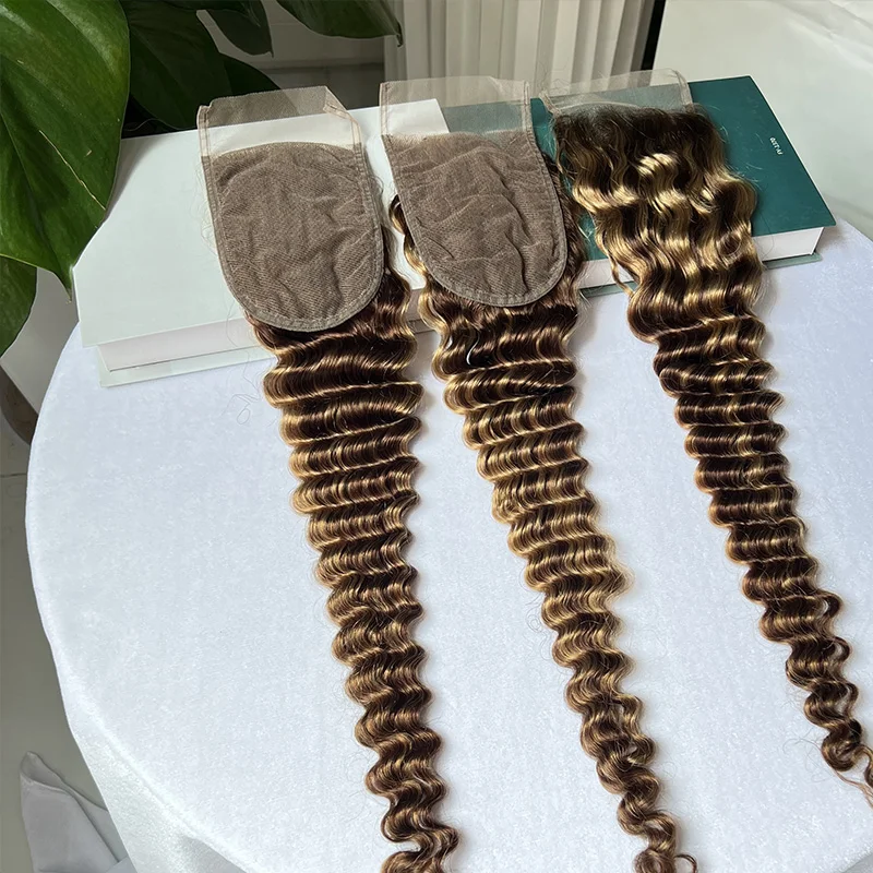 

#P4/27 Color Deep Wave 4x6 Transparent Lace Closure Only Preplucked Bleached Knots Invisible Lace 100% Real Human Hair Raw Hair