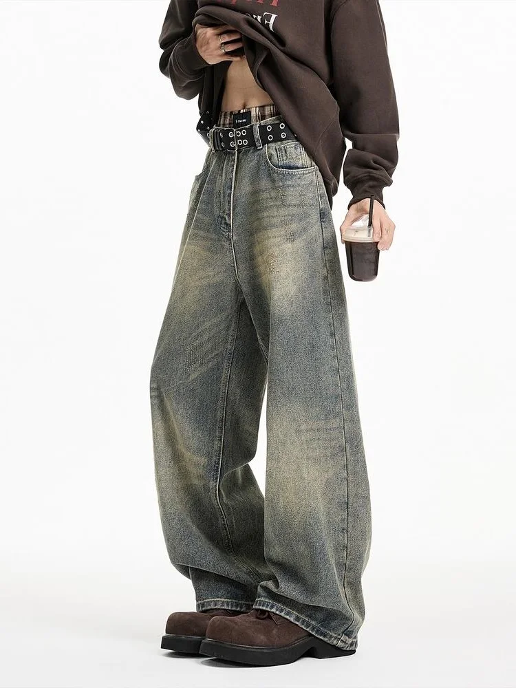 

American Vibe Washed Wide Leg Men's Jeans Straight Loose Fit Classic Style Casual Straight Leg Trousers for Spring Autumn