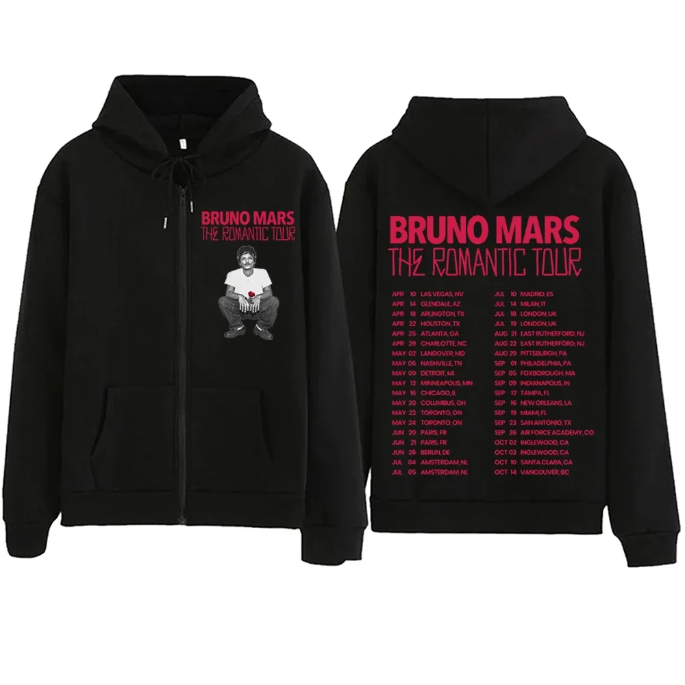 Bruno Mars The Romantic Tour 2026 Sweat à capuche zippé Homme Femme Harajuku Pull à manches longues Streetwear