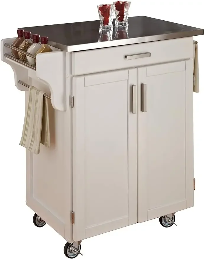 

Home Cuisine Kitchen Cart, Off-White, Stainless Top