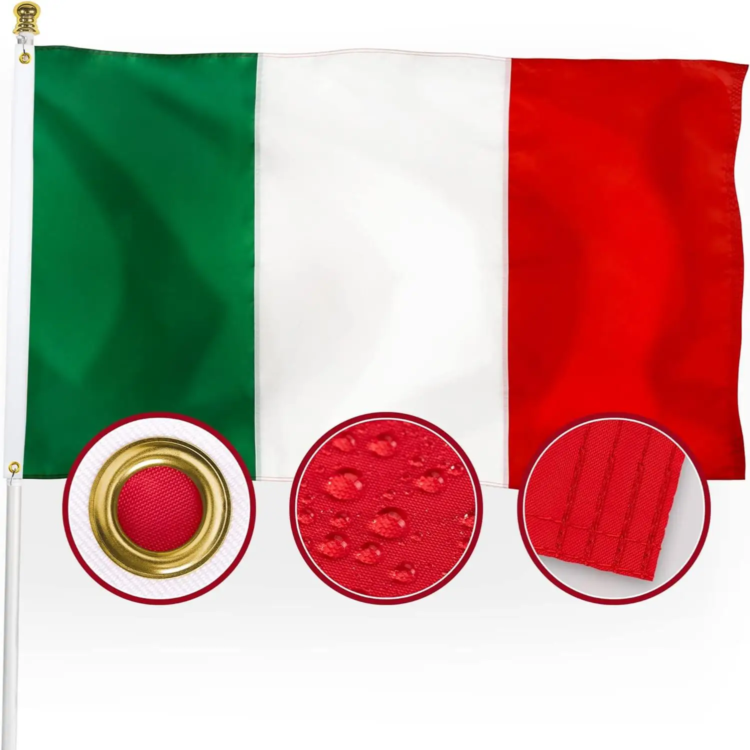 3x5 pies 90x150cm bandera italiana de Italia bordado al aire libre Duty 210D Patchwork Nylon dobladillo cosido ojales de latón