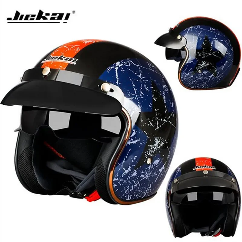 

Half face Motorcycle Helmet Authentic Jekai Helmet 510 with Built-in Lenses Retro Motorcycle Helmet DOT Certified