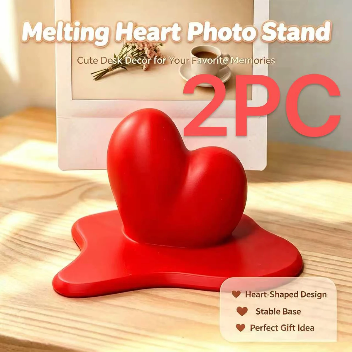 Red Melting Heart Photo Stand Two-Piece Set, Creative Flowing Heart Design Polaroid Photo Frame Card Display Base, Bedroom Desk Ambiance Desktop Decoration, Couple Gift Small Ornament