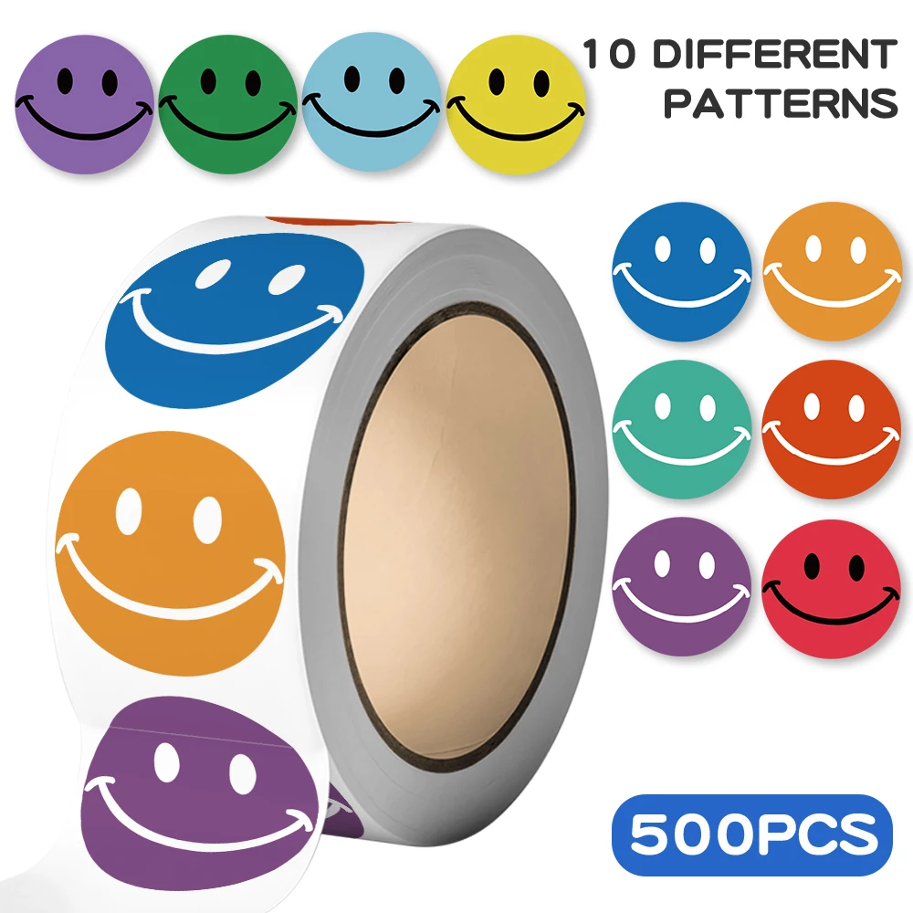 1Roll/500pcs Smile Face Stickers Cartoon Graffiti Decal DIY Scrapbook Journal Laptop Luggage Bottle Stickers For Students Gift