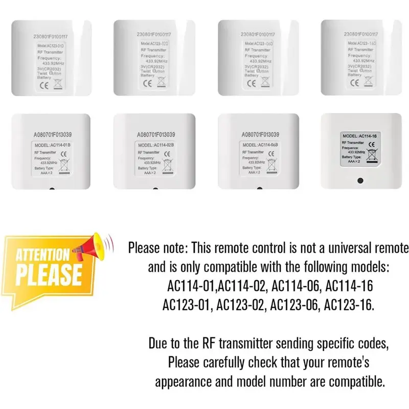 B76B AC123-06 Blinds Remote Control 433Mhz 6 Channel RF Transmitter for Roller Shades Motorized Curtains Awnings