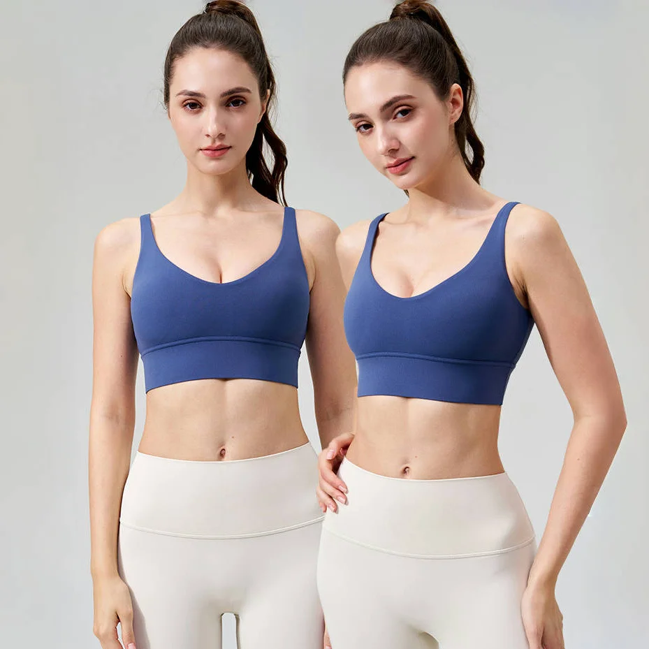 Yoga-BHs für Frauen, 2025, neues tiefes V-Ausschnitt, Fitnessstudio, Sport-Top, U-förmiger Rücken, Fitness-Weste, nacktes Gefühl, Trainingskleidung, bauchfreie Tops