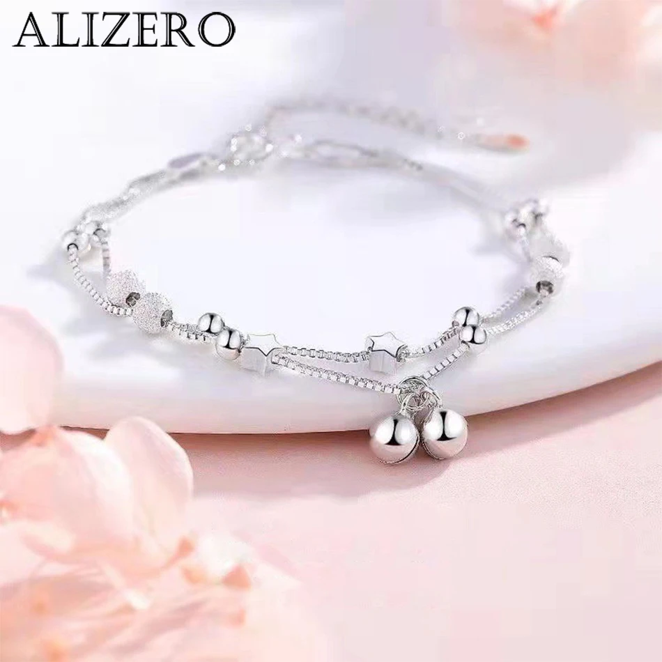 

ALIZERO 925 Sterling Silver Bells Beads Stars Box Chains Charms Bracelets For Women Wedding Banquet Party Gifts Fashion Jewelry