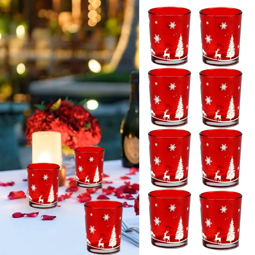 6/12 Pcs Crystal-like Christmas Glass Candle Holder Romantic Candlestick Tealight Candle Cup Home Wedding Party Decoration