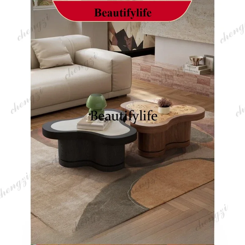 Italian living room home villa natural stone high-end sense medium and ancient style special-shaped tea table d178