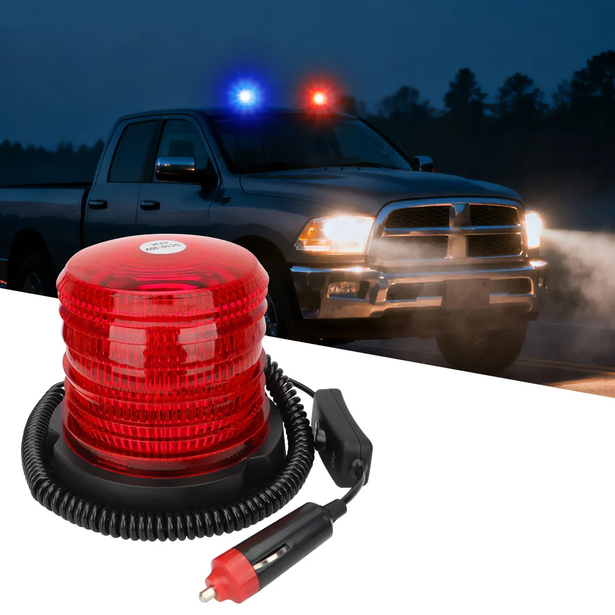 Car Truck Roof Top Warning Light Emergency LED Strobe Light Flashing Beacon Cigarette With Magnetic Base For Security Auto 9-36V