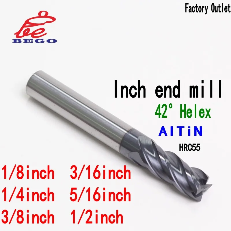 Carbide Tungsten Steel Inch Milling Cutter 1/16 1/32 1/8 3/16 1/4 5/16 3/8 1/2 HRC60 4 Flute CNC End Mill Professional Original