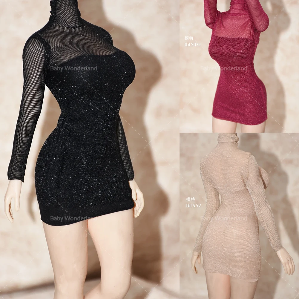 

Customized 1/6 Scale Sexy Tight High Neck Short Skirt Mesh See Through Outfit Model Fit 12'' Female Soldier Action Figure Body