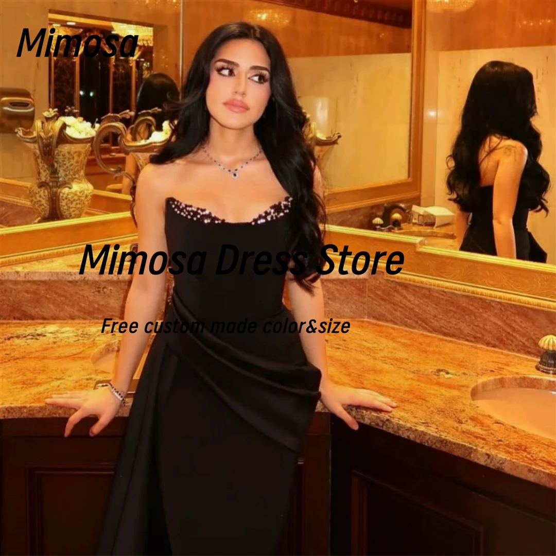 ミモザ ブラック マーメイド プロムドレス ビーズ付き スイートハート イブニングドレス シャーリング付き ロング フラッターズ ローブ デ ソワレ カスタマイズ