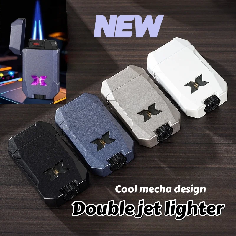

New Creative X Color Light Gas Chamber Double Jet Gas Lighter Portable Windproof Turbo Torch Blue Flame Lighter for Men's Gift