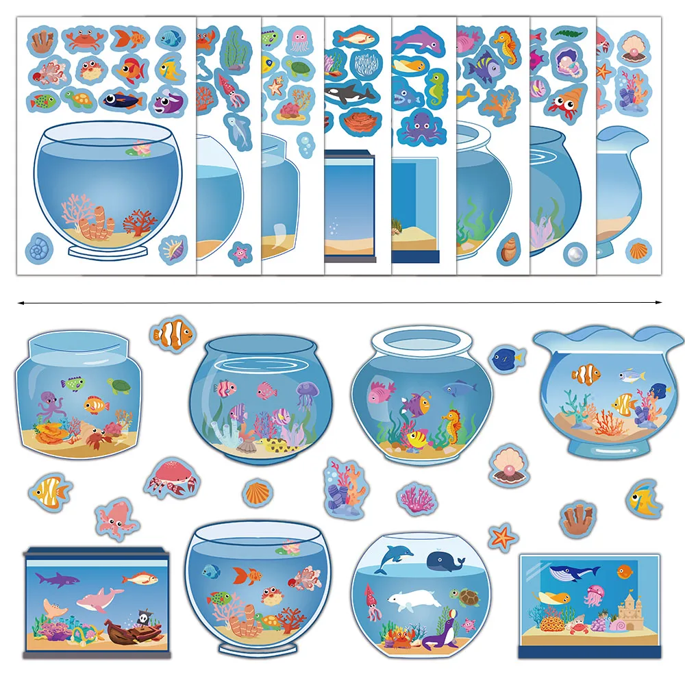 8PCS Creative Fish Tank Puzzle Sticker Toy Handmade DIY Notebook Desktop Creative Decoration Waterproof Sticker