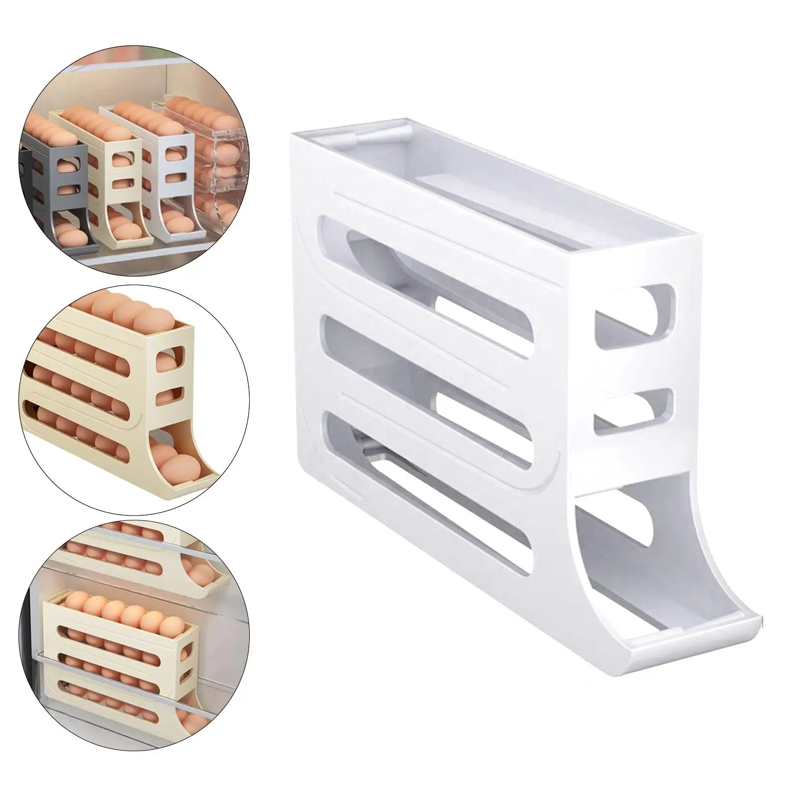 Egg Storage Box with Automatic Egg Rolling Feature Refrigerator Organizer 4 Tier Plastic Dispenser Holder for Freshness