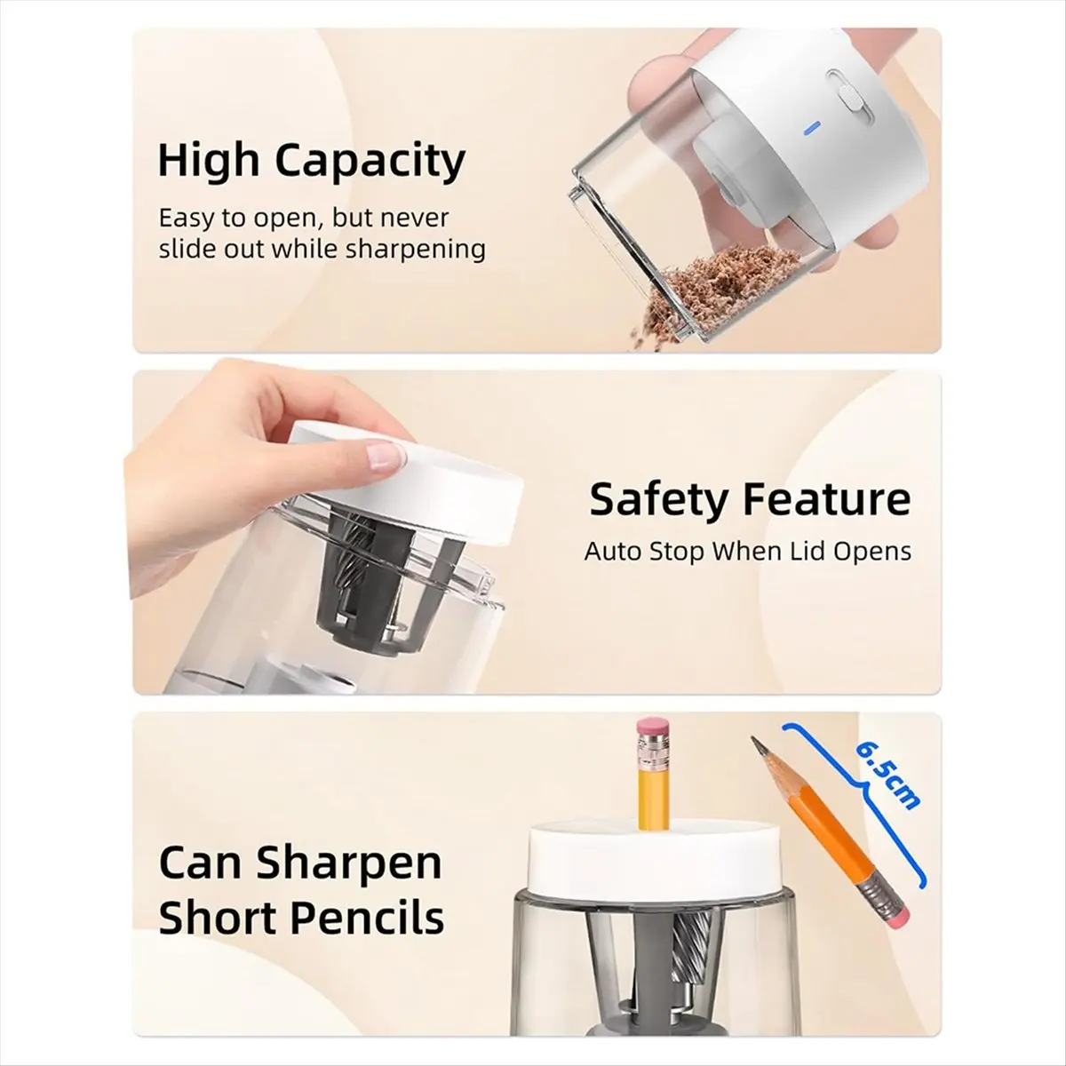 【Best Seller】Electric Pencil Sharpener, Automatic Pencil Sharpeners Kids, Battery Rechargeable Pencil Sharpeners for Pencils Whi