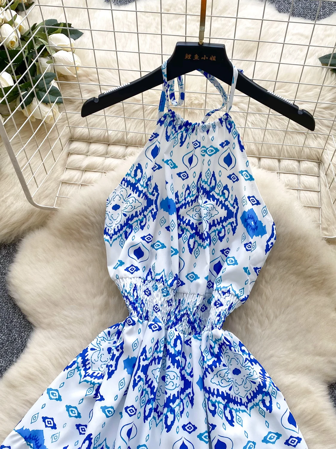 Abito da donna con stampa con scollo all'americana in stile corte di lusso leggero Abito lungo sottile chic estivo da donna Boho Beach Party Club