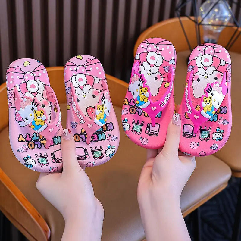 Hello Kitty Girls Slippers Anime Cartoon Sanrio Flip Flops Student Summer Girls Sandals Female Soft Soles Non Slip Slippers Gift