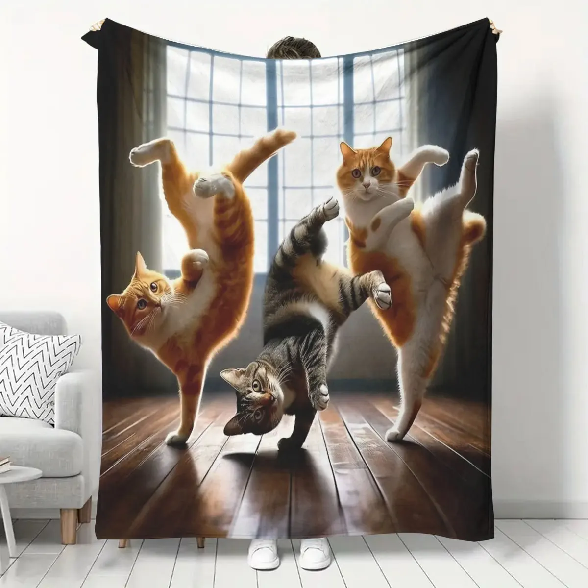 Dancing Cats Flannel Throw Blanket – Soft, Warm, All-Season Cozy Blanket with Playful Kitten Print – Perfect for Sofa, Home, Off