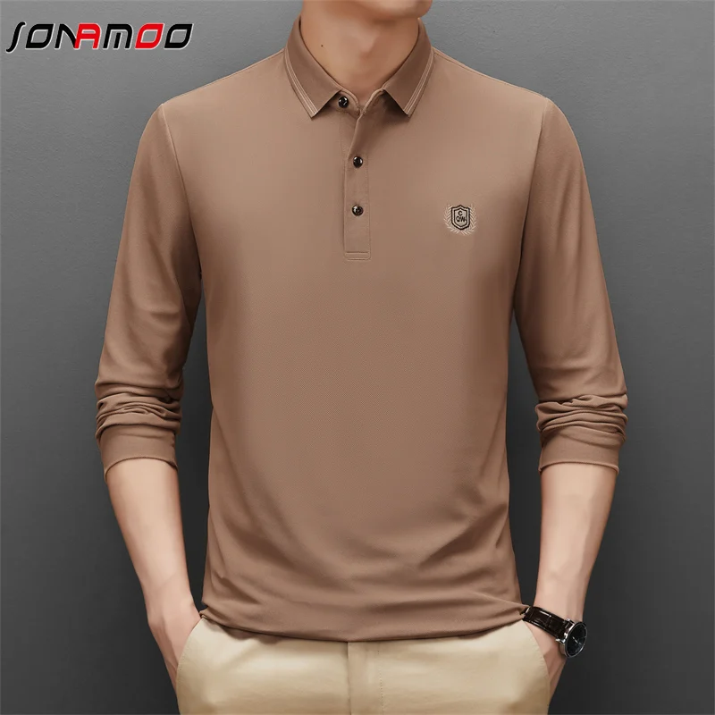 Autumn and Winter Long Sleeve Polo Shirt Fashion Embroidery Men\'s Polo Neck Top Pure Cotton Daily Long Sleeve Polo Shirt