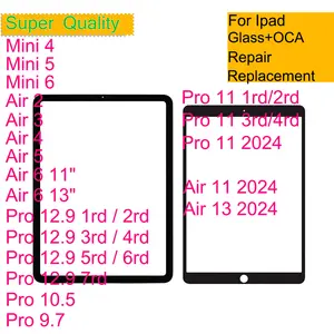 Bilashmart 10/Lot iPad Air 6 5 4 3 2 Mini Pro 12.9 10.5 9.7 Air 13 11 Touch Screen Panel Front Outer Glass With OCA Repair