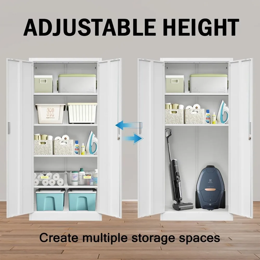 71 خزانة تخزين معدنية مع أبواب قفل وأرفف قابلة للتعديل للمرآب والأدوات