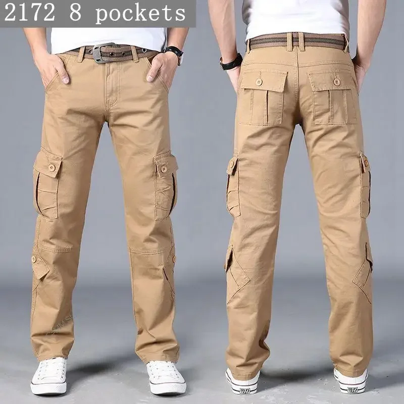 Spring overalls men's thick loose straight multi-pocket tide brand outdoor autumn casual wear long pants