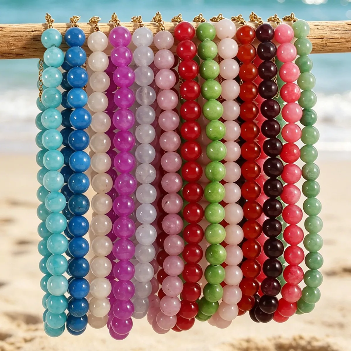 1pc Natural Stone Beads Colorful Necklace Bohemian Colorful Vacation Neck Decor Women Fashion Handmade Choker