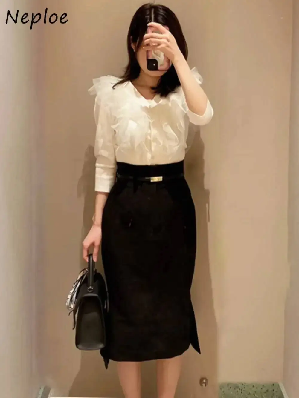 

New Mid-Length Bodycon Skirt Elegant Sweet Slim Student Preppy Style Falda Japan Irregular Belt All-Match Mujer Faldas