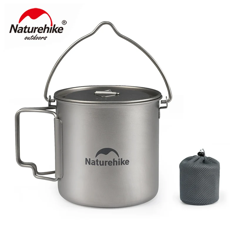 Naturehike Camping Titanium Pot Cup Ultralight Hanging Pot with Foldable Handle Outdoor Picnic Kitchen Cookware Portable Pot