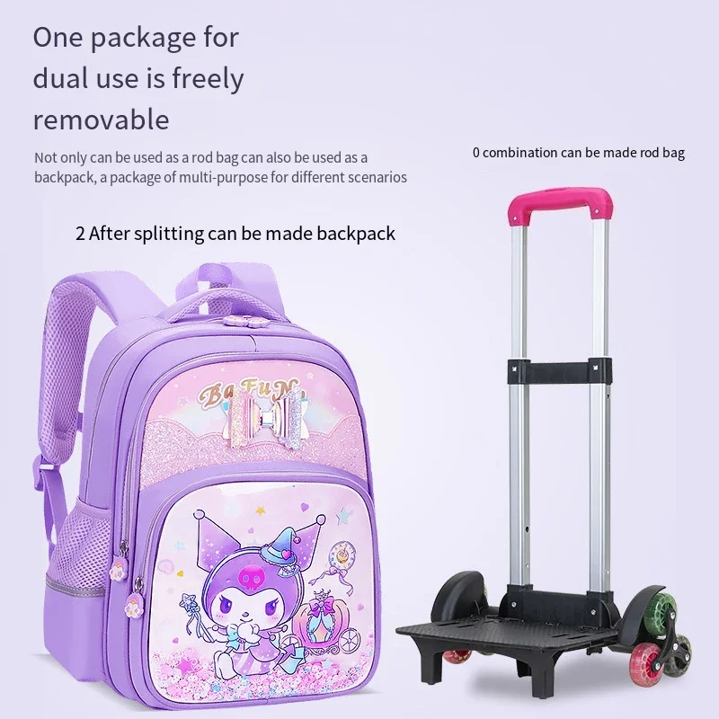 

Kuromi Children's Trolley Schoolbag Student Girl New Children's Bag Large Capacity Backpack Breathable Water Proof