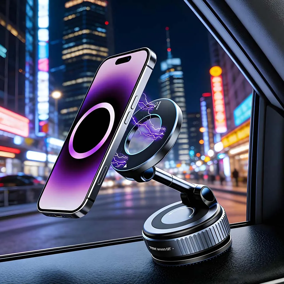 Foldable Pole Magnetic Suction Car Phone Holder Vacuum Suction Cup Car Live Streaming Shooting Navigation Bracket Center Console