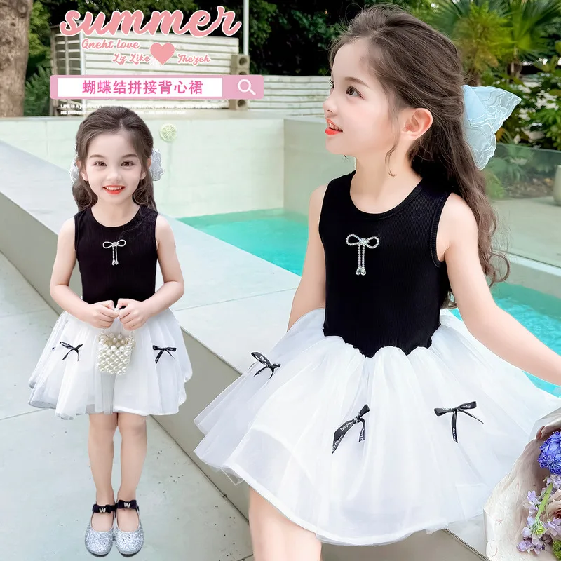 Girls Dress 2026 New Foreign Style Baby Summer Mesh Princess Dress Children Summer Clothes Children Vest Skirt