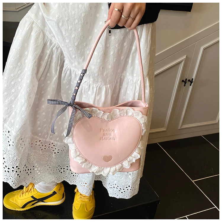 2025 صيف جديد كاندي اللون حقائب نسائية لطيف الفتيات موضة تنوعا حقائب كتف لوليتا الحلو الحب مقوس دانتيل حقيبة كروسبودي
