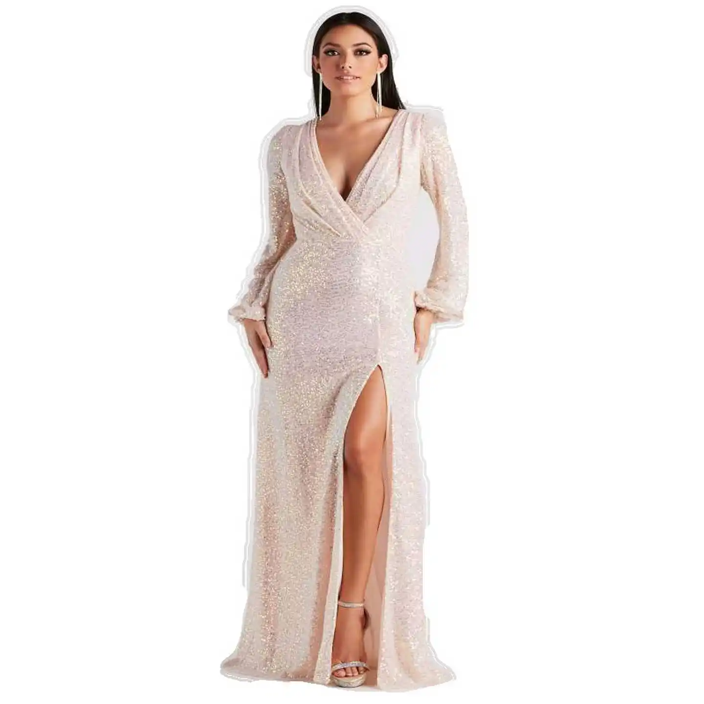 봄 여름 신상 롱 드레스 비즈 장식 슬릿 웨딩 드레스 여성 이브닝 가운 들러리 드레스 슬림핏 미드 웨이스트