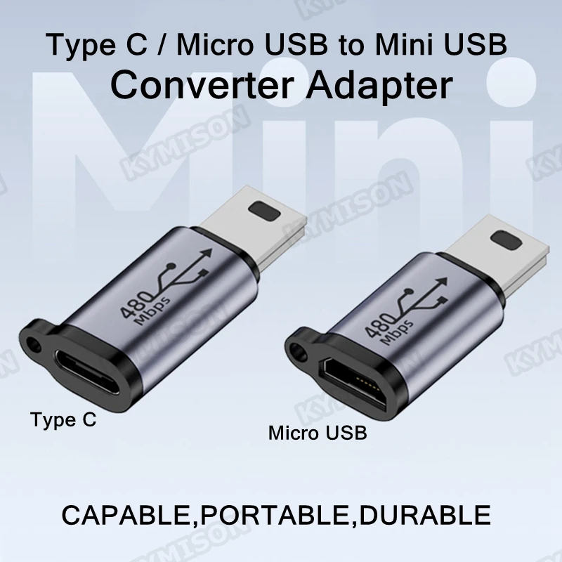 USB Type-C / Micro USB Female to Mini USB Male Adapter Charger Converter Mini USB V3 Adapter For Mobile Phone Android MP3