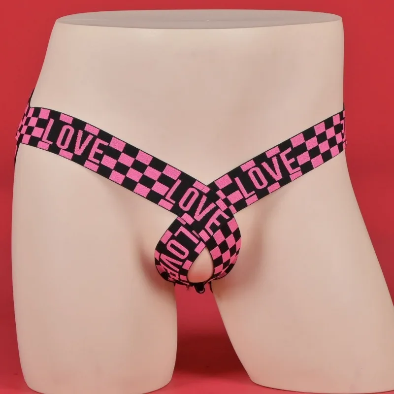 

Plaid Sexy Men's Jackstrap Gay Underwear Buttocks Hollow Sissy Lingerie Male G-Strings Nightclub Party Thongs Panties Low Rise