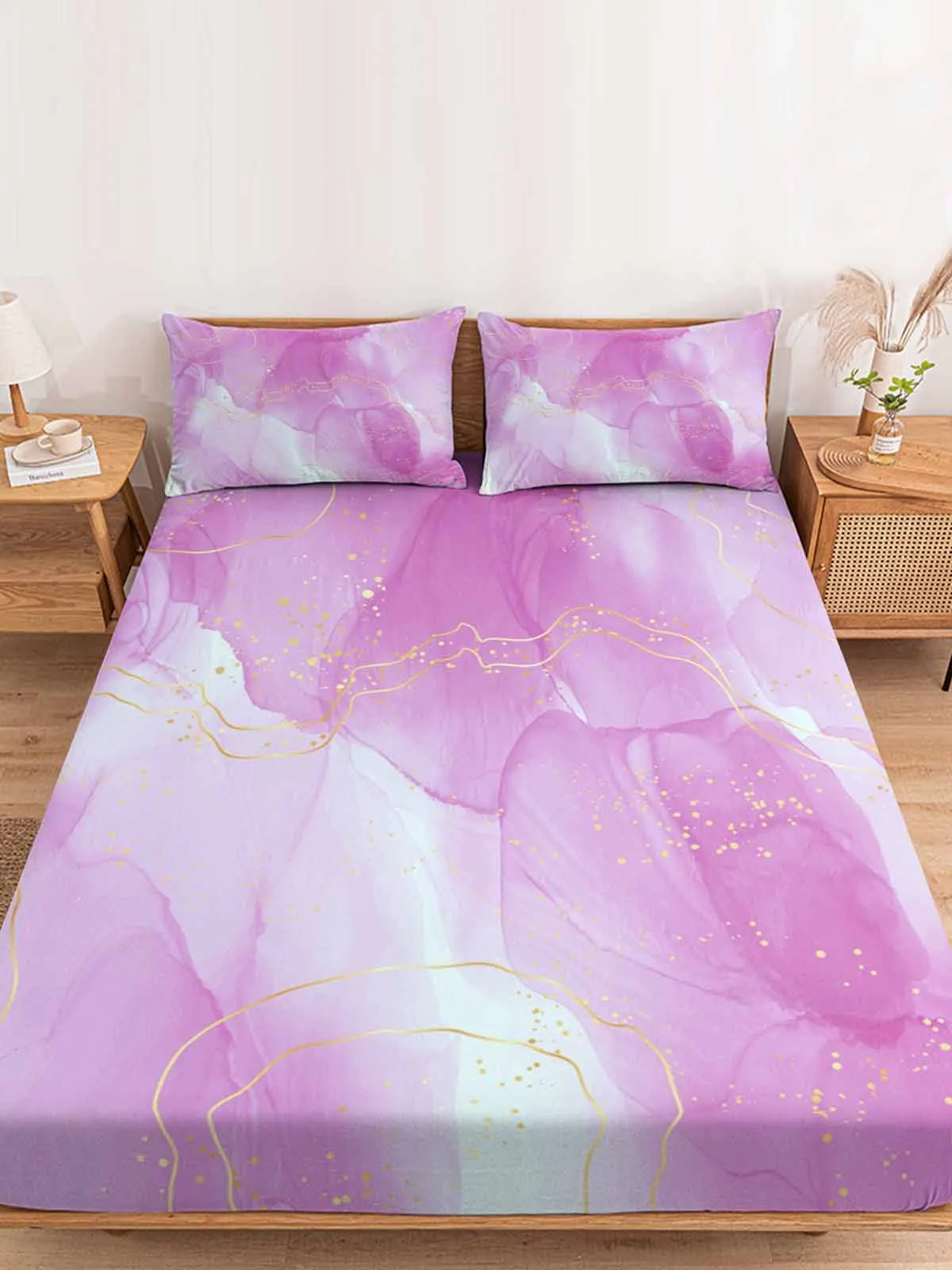 Marble Line Gold Overlap Gradient Bedding Fitted Sheet Set Elastic Band Mattress Cover King Size Bed Cover With Pillowcase