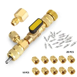 Valve Core Remover Installer Tool Kit with Dual Size 1/4 & 5/16 Port for with R22 R12 R407 R410 R404 R32 R600 HVAC System