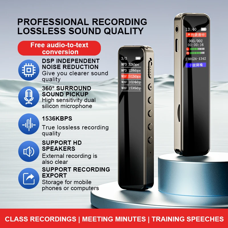 Portable Digital Voice Recorder Colored Screen MP3 Music Player With Mic,Timed Recorder With 1536Kbps Audio Recording For Work