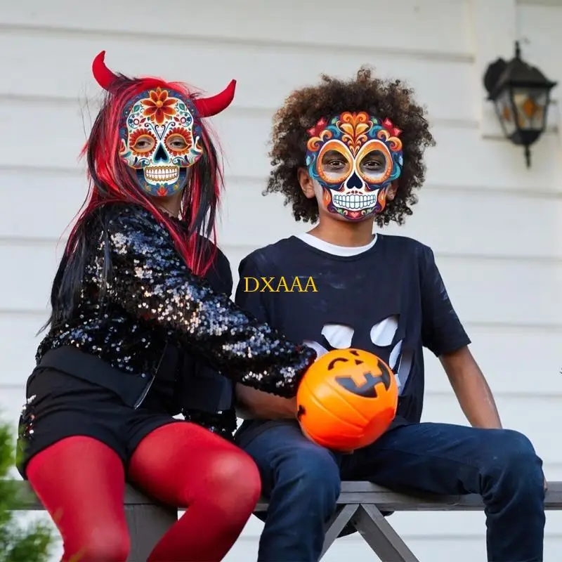 DXAA Mexicans Costume Masks Scary Day of the Dead Skull Kids Cosplays Masquerade Prop