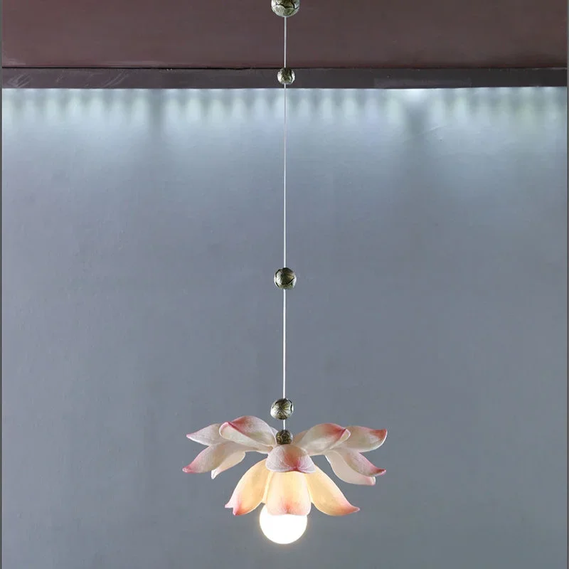 

New Chinese rural style living room, tea room decoration, resin lotus chandelier, Zen style bedroom, bedside ceiling light