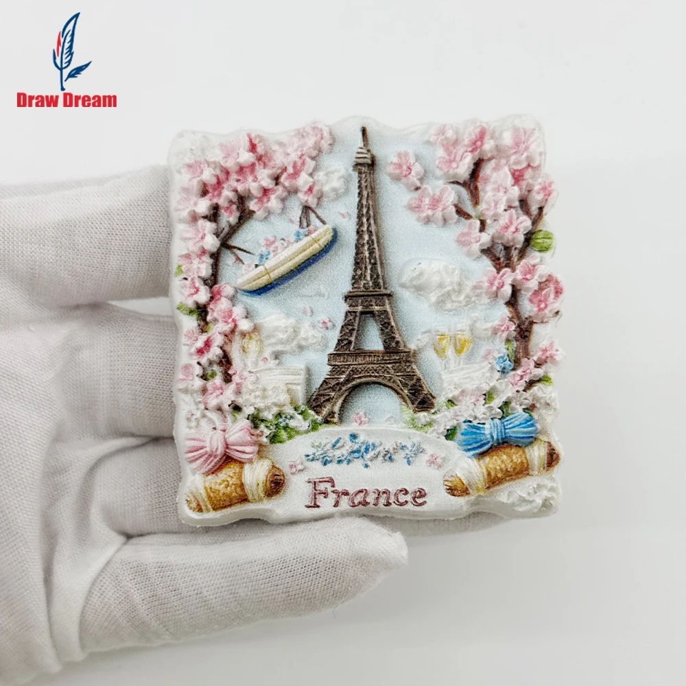 1PC French Pink Cherry Blossom Tower Creative 3D Stereoscopic Refrigerator Poster for Home Decoration as a Gift