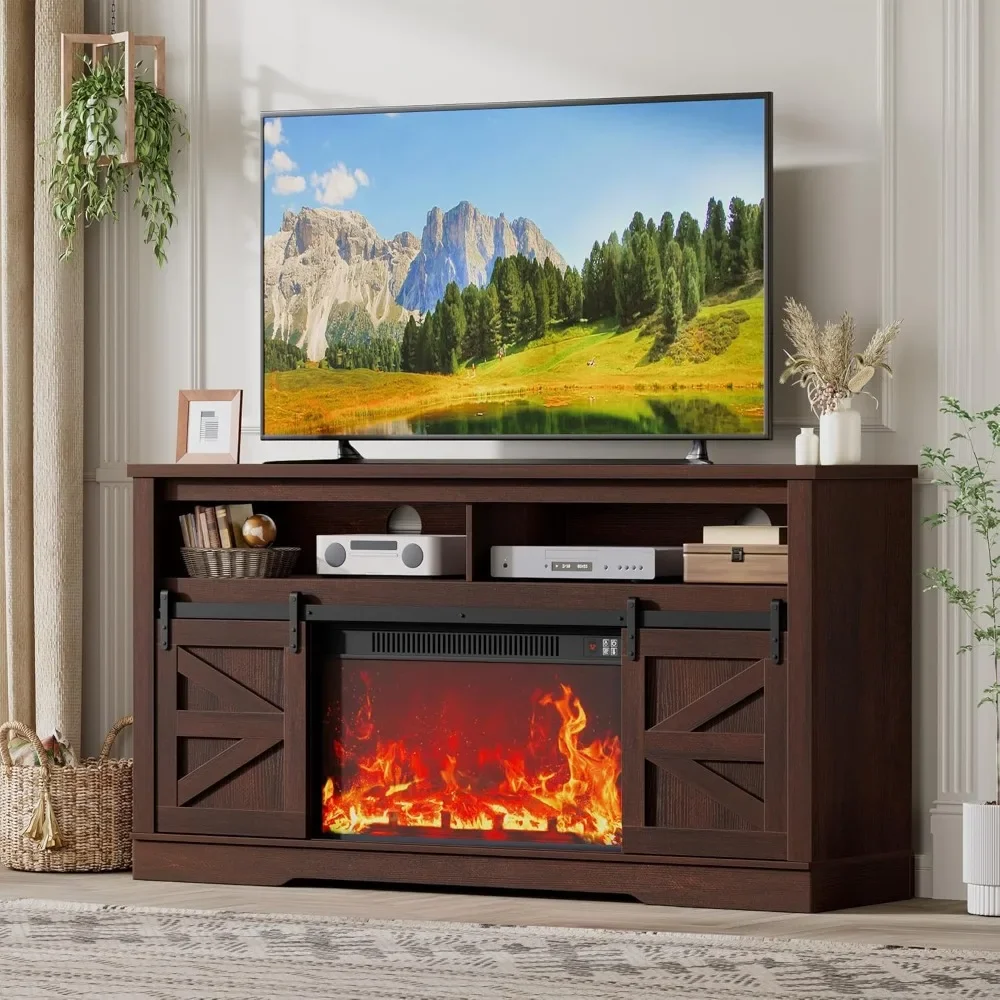

Fireplace TV Stand for 65+ Inch TV with 26'' Fireplace Entertainment Center with Storage Cabinet and Adjustable Shelves