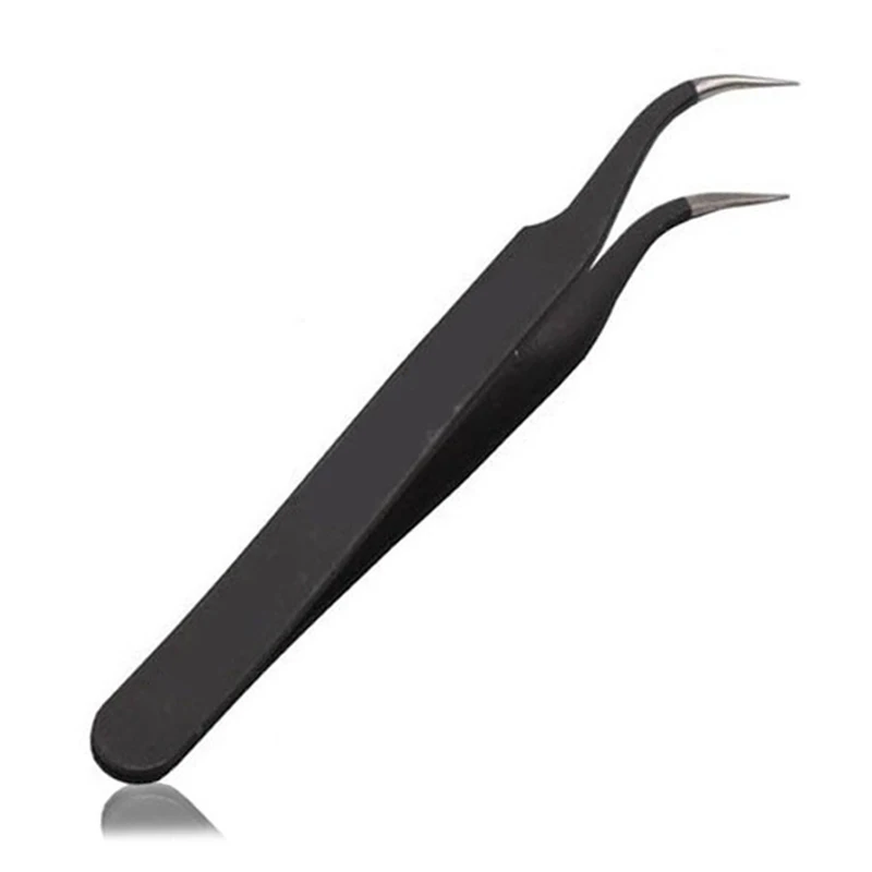 Professional Black Straight Curved Acrylic Tweezers Nail Art Rhinestones Sequin Decoration Stainless Steel Eye Brow Clips