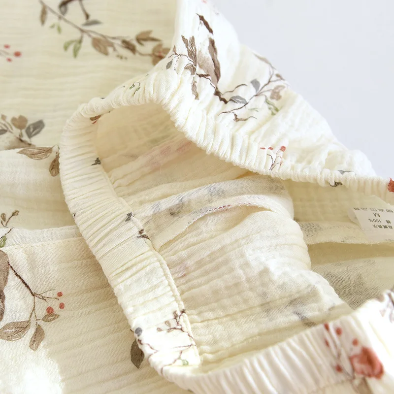 طقم بيجامة نسائي جديد لربيع وخريف 2025 100% كريب قطني بأكمام طويلة وسراويل طويلة طقم مكون من قطعتين ملابس منزلية فضفاضة وموسعة